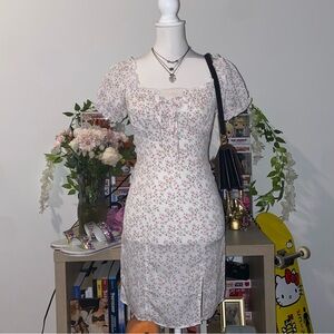 Shein 90s style girly fairycore white & pink floral dress